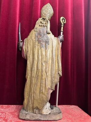 Sculpture St. Bonifatius style Baroque - Style en Hand - Carved Wood , Southern Germany 18 th century