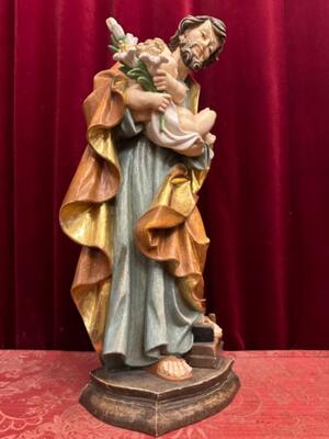 Sculpture St. Joseph & Child style Baroque - Style en Hand - Carved Wood Polychrome / Gilt, Italy 20 th century