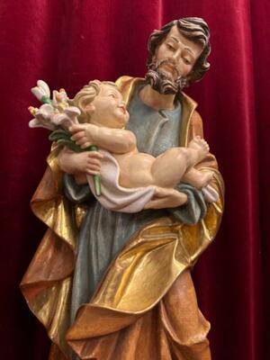 Sculpture St. Joseph & Child style Baroque - Style en Hand - Carved Wood Polychrome / Gilt, Italy 20 th century