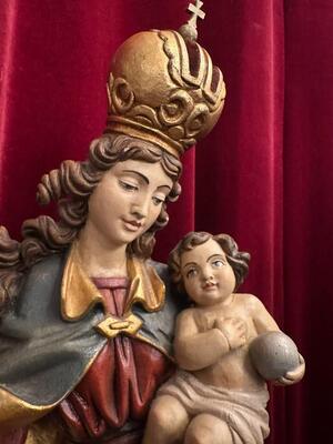 Sculpture St. Mary With Child style Baroque - Style en Hand - Carved Wood , Southern Germany 20 th century