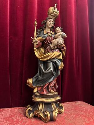 Sculpture St. Mary With Child style Baroque - Style en Hand - Carved Wood , Southern Germany 20 th century