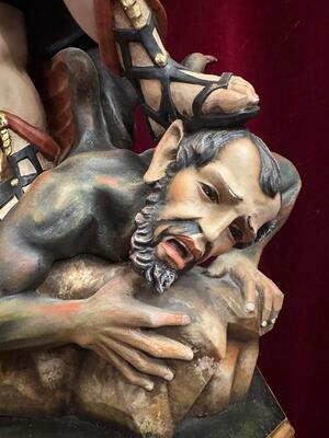 Sculpture St. Michael  style Baroque - Style en Hand - Carved Wood / Partly Gilt, Southern Germany 20 th century