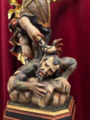 Sculpture St. Michael  style Baroque - Style en Hand - Carved Wood / Partly Gilt, Southern Germany 20 th century