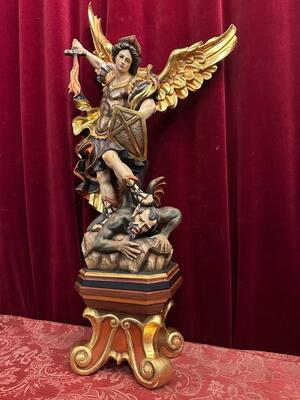 Sculpture St. Michael  style Baroque - Style en Hand - Carved Wood / Partly Gilt, Southern Germany 20 th century