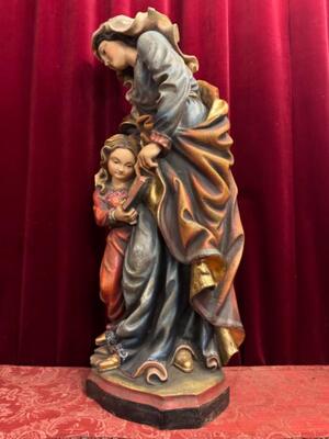 St. Anne Sculpture  style Baroque - Style en Hand - Carved Wood Polychrome / Partly Gilt Gold Leaf, Southern Germany 20 th century