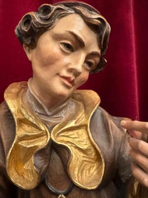 St. Pirminus Sculpture  Measures Without Staf style Baroque - Style en Hand - Carved Wood Polychrome / Gilt, Italy  20 th century