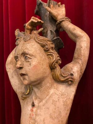 St. Sebastian Sculpture style Baroque - Style en Hand - Carved Wood , Flemish - Belgium 18 th century ( Anno 1750 )