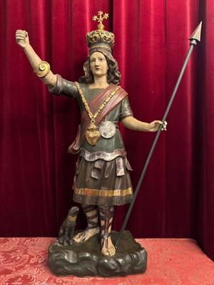 Statue St. Eusebius  style Baroque - Style en Hand - Carved Wood Polychrome , Southern Germany 19 th century