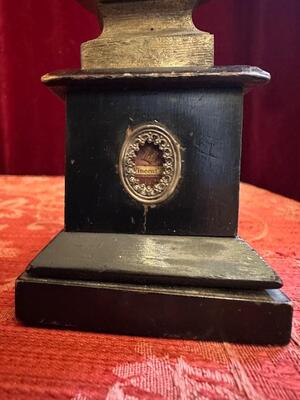 Buste - Reliquary Relic St. Vincentius A Paolo Twice Originally Sealed By Bouasse - Lebel, Paris 1865 en Bronze Bust / Wooden Base / Silver Reliquary / Glass / Originally Sealed, France 19 th century ( Anno 1865 )