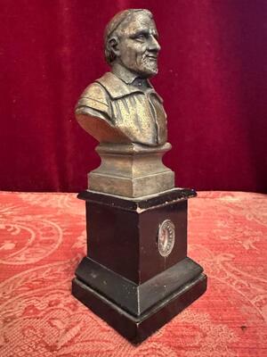Buste - Reliquary Relic St. Vincentius A Paolo Twice Originally Sealed By Bouasse - Lebel, Paris 1865 en Bronze Bust / Wooden Base / Silver Reliquary / Glass / Originally Sealed, France 19 th century ( Anno 1865 )