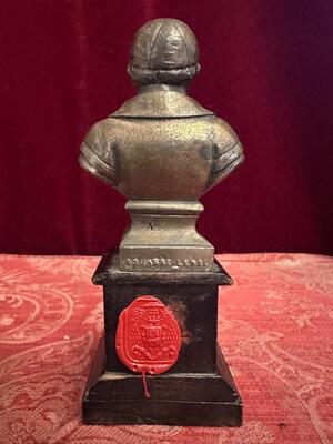 Buste - Reliquary Relic St. Vincentius A Paolo Twice Originally Sealed By Bouasse - Lebel, Paris 1865 en Bronze Bust / Wooden Base / Silver Reliquary / Glass / Originally Sealed, France 19 th century ( Anno 1865 )