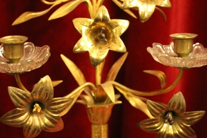 Candle Holder en Brass / Bronze / Gilt / Glass, France 19th century