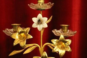 Candle Holder en Brass / Bronze / Gilt / Glass, France 19th century