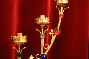 Candle Stick en Brass / Polished / New Varnished, Belgium 19th century