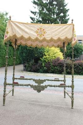 1  Canopy In Good Condition / Hand-Embroidered Applications / Closed Deck / Dutch Anno About 1925. Pictured Poles Are Not Included .