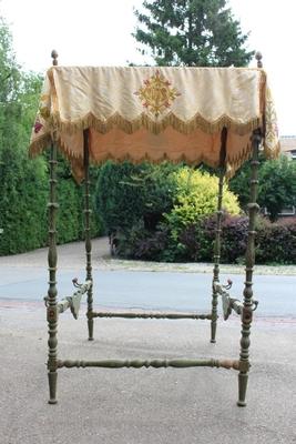1  Canopy In Good Condition / Hand-Embroidered Applications / Closed Deck / Dutch Anno About 1925. Pictured Poles Are Not Included .