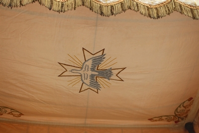 1  Canopy In Good Condition / Hand-Embroidered Applications / Closed Deck / Dutch Anno About 1925. Pictured Poles Are Not Included .