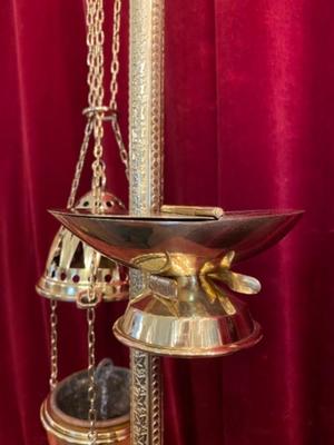 Censer Stand With Boat And Censer  en Brass / Bronze / Polished and Varnished, Belgium 19 th century