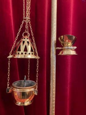 Censer Stand With Boat And Censer  en Brass / Bronze / Polished and Varnished, Belgium 19 th century