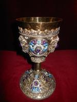 Chalice en silver ENAMELLED , FLORAL DECORATION , AMETHYST CABOCHONS , PEARLS, France 19th century (1875)