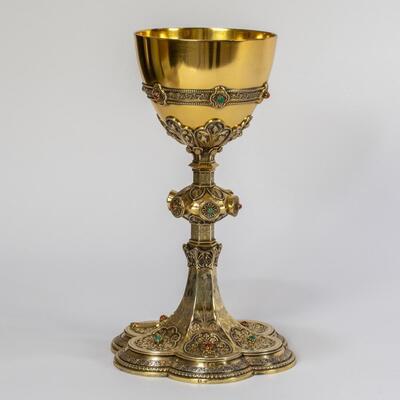 Chalice Expected Soon ! en Full - Silver / Gilt / semi-precious stones / Silver Marks Present, 19 th century