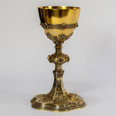 Chalice Expected Soon ! en Full - Silver / Gilt / semi-precious stones / Silver Marks Present, 19 th century