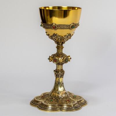 Chalice Expected Soon ! en Full - Silver / Gilt / semi-precious stones / Silver Marks Present, 19 th century