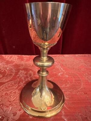 Chalice With Original Paten en Brass / Full Silver Cuppa and Paten. Silver Marks Present, Belgium  20 th century ( Anno 1910 )