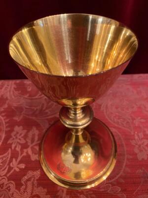 Chalice With Original Paten & Spoon. en Brass Gilt / Silver Cuppa, Belgium  19 th century