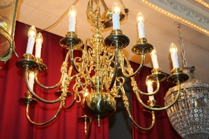 Chandelier en Brass / Polished / New Varnished / New Wired, Belgium 20th century / Anno 1950