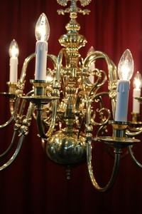 Chandelier en Brass / Polished / New Varnished / New Wired, Belgium 20th century / Anno 1950