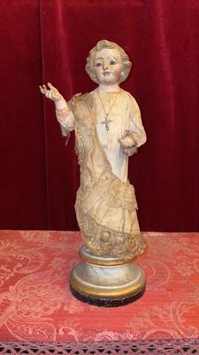 Child Jesus Statue en Hand - Carved Wood Dressed / Glass Eyes, Spain 19 th century ( Anno 1865 )