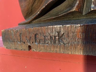 Christ King Signed : J.V. At Genk en Hand - Carved  wood Oak, Genk - Belgium 19th century ( anno 1865 )
