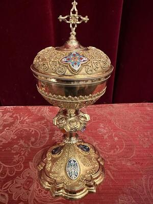 Ciborium en Silver / Gilt / River - Stones / Enamel / Filligrain, France 19 th century ( Anno 1873 )