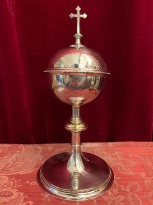 Ciborium Stamped: Bourdon en Brass Silver Plated Polished and Varnished, Belgium 19th century