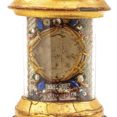 Cillinder - Reliquary Ex Ossibus Relics St. Ursula & Socio + St. Joh. Nepomucenus en Wood / Glass , Italy  18 th century