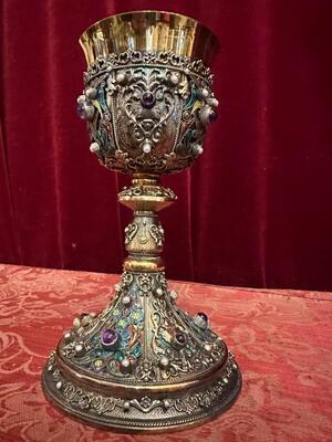 Exceptional Chalice ! style Classical en SILVER GILT , ENAMEL , FLORAL DECORATION , AMETHYST CABOCHONS , PEARLS, Hungary 19 th century
