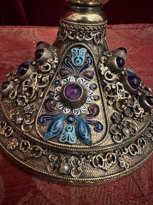 Exceptional Chalice style Classical en SILVER GILT , ENAMEL , FLORAL DECORATION , AMETHYST CABOCHONS , PEARLS, Hungary  19 th century