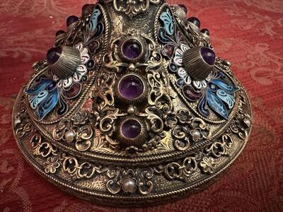 Exceptional Chalice style Classical en SILVER GILT , ENAMEL , FLORAL DECORATION , AMETHYST CABOCHONS , PEARLS, Hungary  19 th century