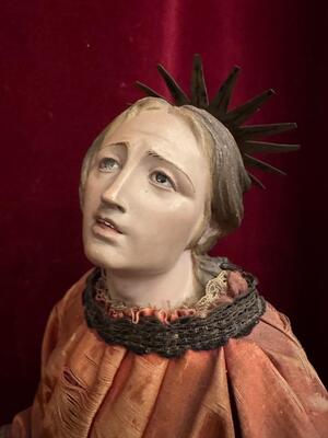 Sculpture  style Classical - Style en Wood / Fabrics / Glass Eyes, Italy  19 th century ( Anno 1880 )