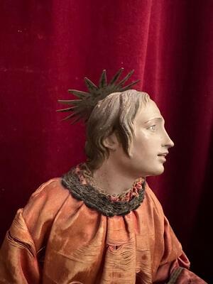 Sculpture  style Classical - Style en Wood / Fabrics / Glass Eyes, Italy  19 th century ( Anno 1880 )