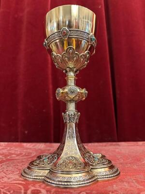 Chalice style Classicistic en Full - Silver Polished & Varnished / Gilt / semi-precious stones / Silver Marks Present, Belgium  19 th century ( Anno 1875 )