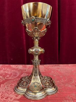 Chalice style Classicistic en Full - Silver Polished & Varnished / Gilt / semi-precious stones / Silver Marks Present, Belgium  19 th century ( Anno 1875 )