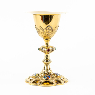 Chalice With Original Paten ( Full - Silver ) Spoon & Case style Classicistic en Full - Silver / Silver Marks Present / Enamel, Belgium  19 th century