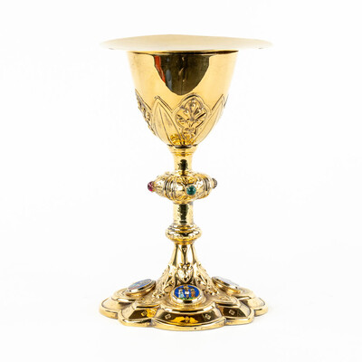 Chalice With Original Paten ( Full - Silver ) Spoon & Case style Classicistic en Full - Silver / Silver Marks Present / Enamel, Belgium  19 th century