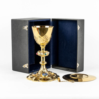 1 Classicistic Chalice With Original Paten ( Full - Silver ) Spoon & Case