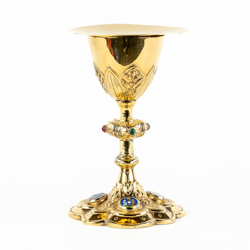 1 Classicistic Chalice With Original Paten ( Full - Silver ) Spoon & Case