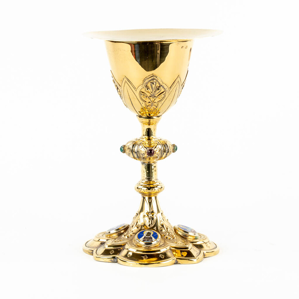 1 Classicistic Chalice With Original Paten ( Full - Silver ) Spoon & Case