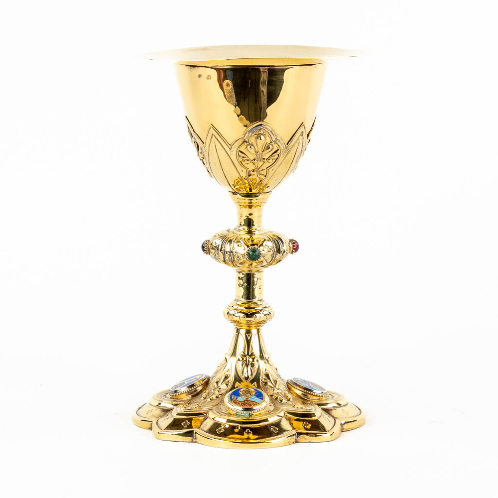 1 Classicistic Chalice With Original Paten ( Full - Silver ) Spoon & Case