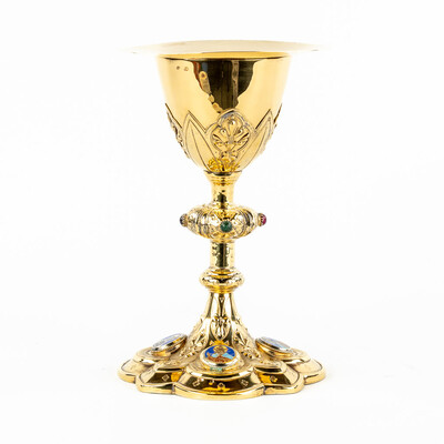 Chalice With Original Paten ( Full - Silver ) Spoon & Case style Classicistic en Full - Silver / Silver Marks Present / Enamel, Belgium  19 th century